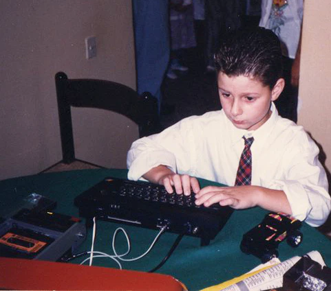 Andrea playing on a ZX Spectrum 128K home computer, 1985.